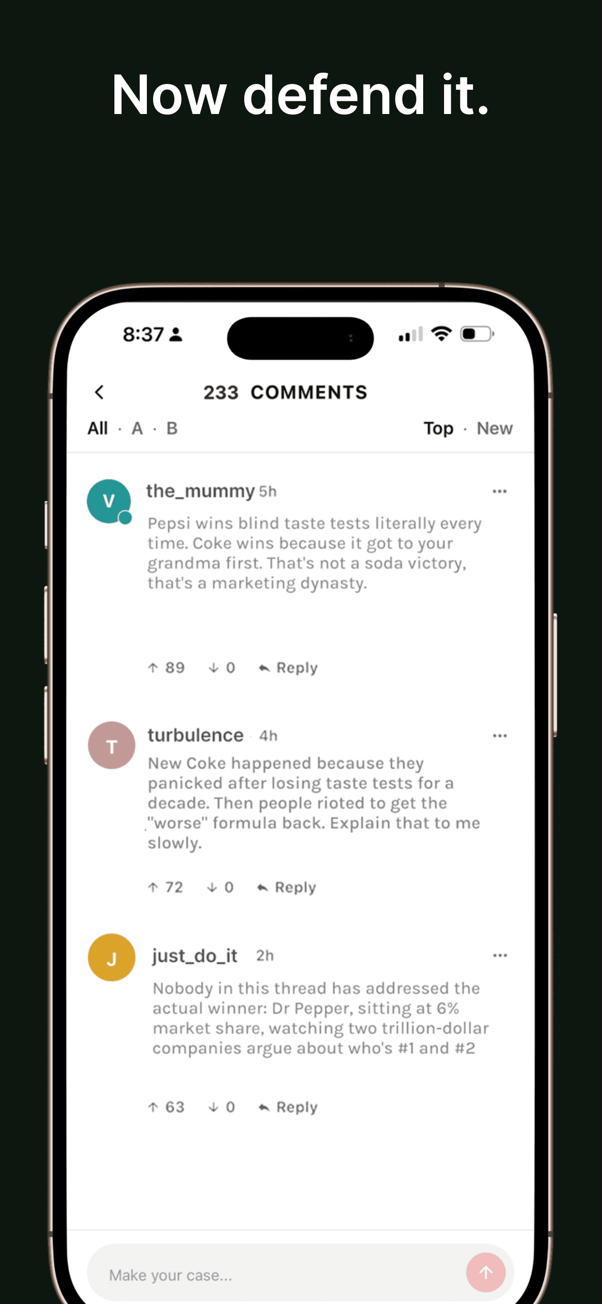 Now defend it. Splitted app screenshot 3 of 4.